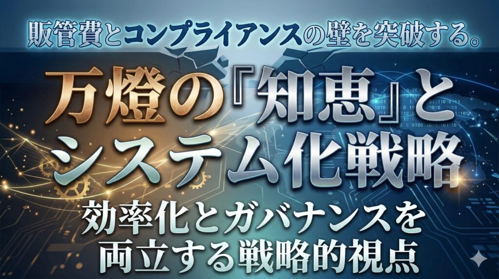 販管費とコンプライアンスの壁を突破する。万燈の「知恵」とシステム化戦略