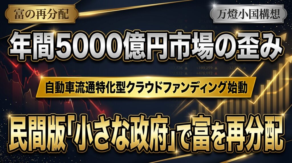 【新展開】自動車流通クラウドファンディングが始動 ―― 年間5,000億円市場の歪みを突破し「小さな政府」として富を再分配する万燈の大義