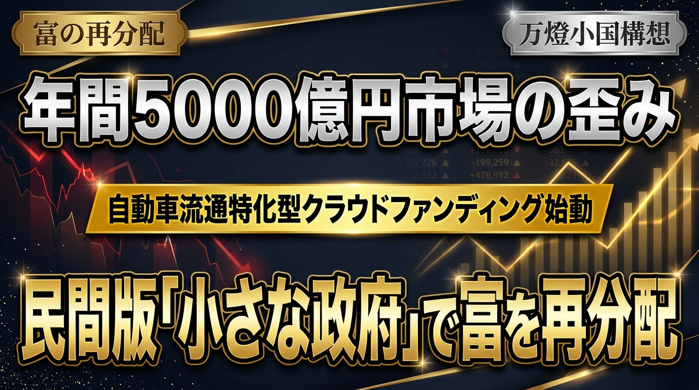 【新展開】自動車流通クラウドファンディングが始動 ―― 年間5,000億円市場の歪みを突破し「小さな政府」として富を再分配する万燈の大義