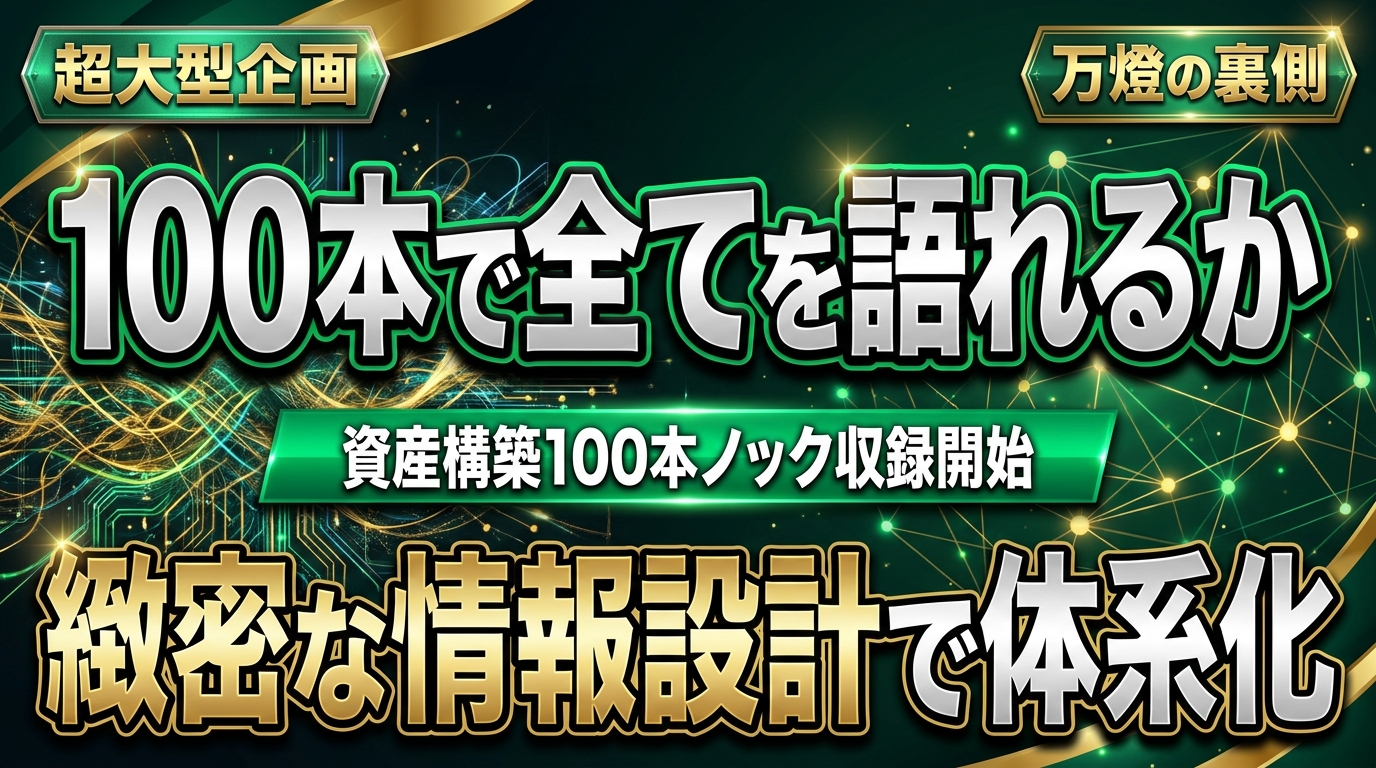 【YouTube新企画】武智自らが挑む「資産構築100本ノック」収録開始 ―― UI設計・相互リンクの緻密な構築と、並行して走る2つの新規事業